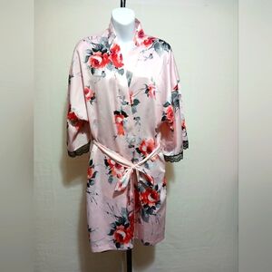 Apt 9 Floral Pink Faux Satin Robe